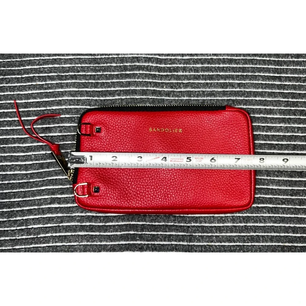 Bandolier Red Pebble Leather Expanded Pouch Gold Hardware Zip Top